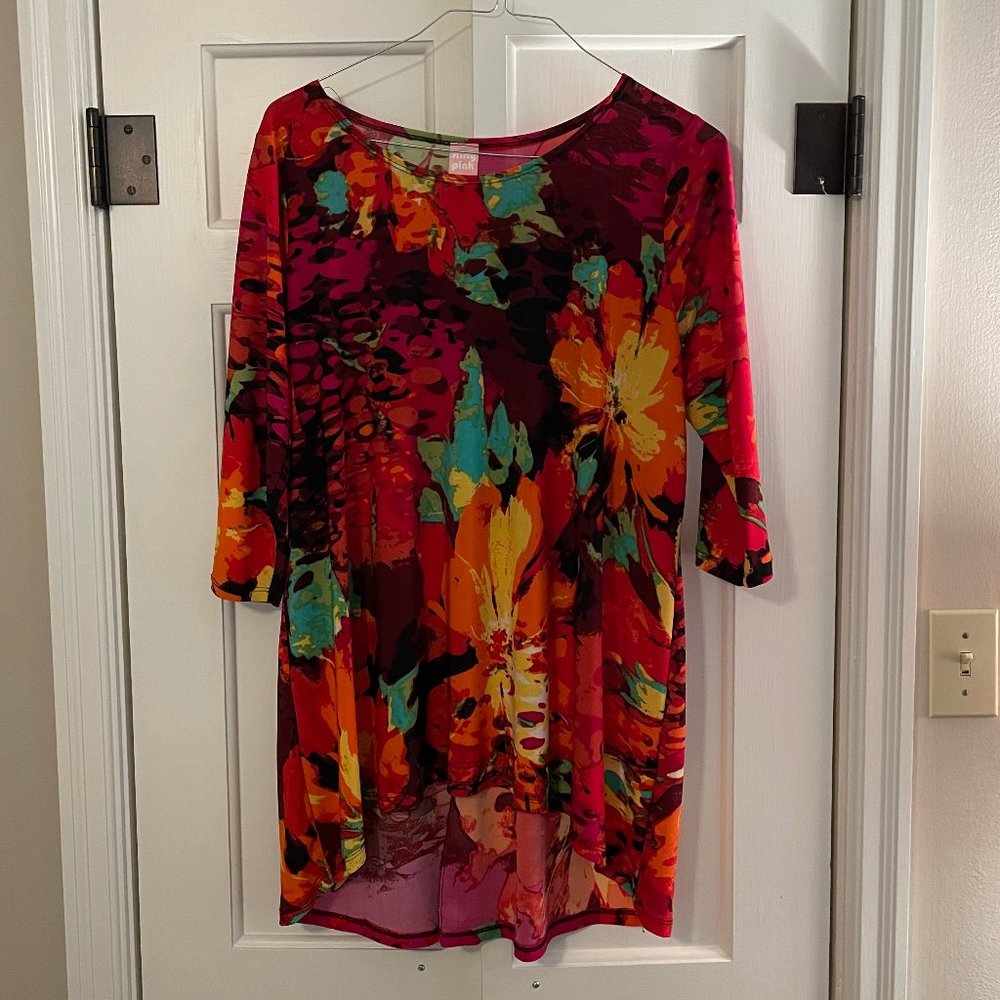 Size 1XL flirty pink multi-colored top with 3/4th long sleeves